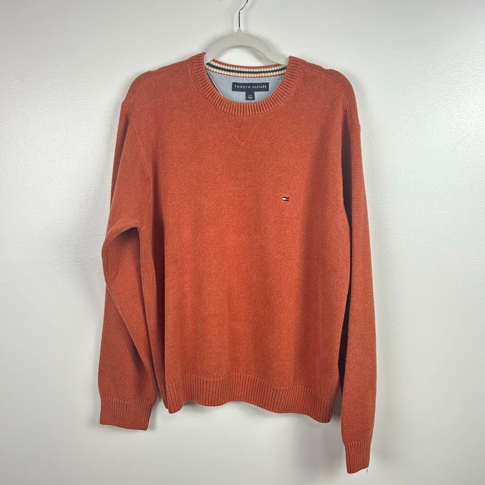 Tommy Hilfiger Men’s Orange Cotton Crew Beck Sweater Men’s Size Large